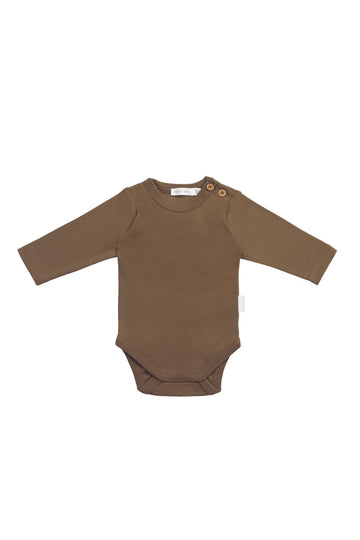 Organic Cotton Marlo Long Sleeve Bodysuit - Autumn Bronze Childrens Bodysuit from Jamie Kay Australia