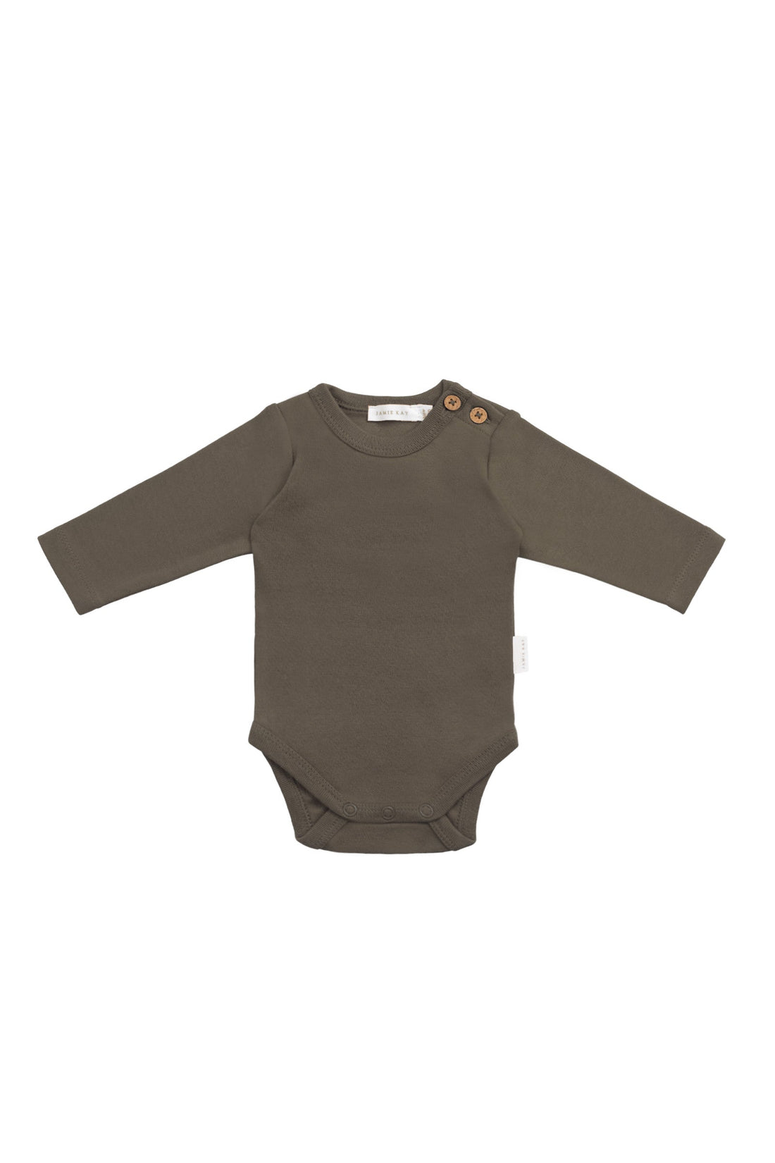 Organic Cotton Marlo Long Sleeve Bodysuit - Deep Olive Childrens Bodysuit from Jamie Kay Australia