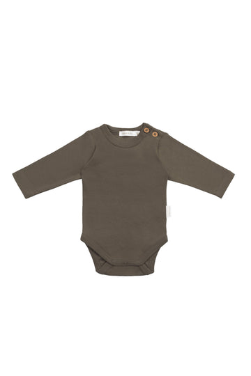 Organic Cotton Marlo Long Sleeve Bodysuit - Deep Olive Childrens Bodysuit from Jamie Kay Australia