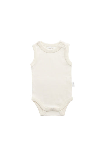 Organic Cotton Marlo Sleeveless Bodysuit - Buttermilk Childrens Bodysuit from Jamie Kay Australia