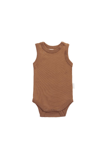 Organic Cotton Marlo Sleeveless Bodysuit - Cinnamon Childrens Bodysuit from Jamie Kay Australia