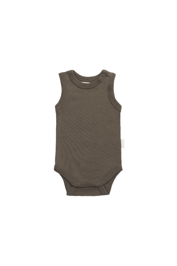 Organic Cotton Marlo Sleeveless Bodysuit - Deep Olive Childrens Bodysuit from Jamie Kay Australia