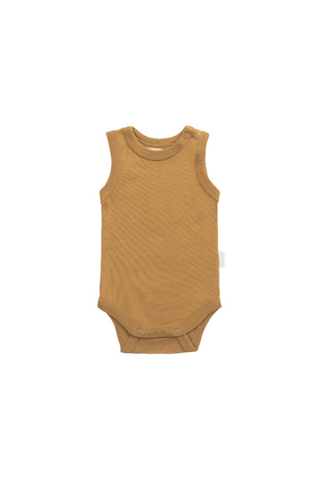 Organic Cotton Marlo Sleeveless Bodysuit - Golden Childrens Bodysuit from Jamie Kay Australia