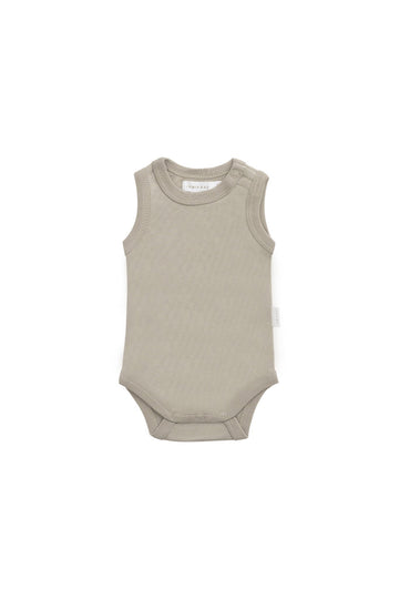 Organic Cotton Marlo Sleeveless Bodysuit - Sage Childrens Bodysuit from Jamie Kay Australia