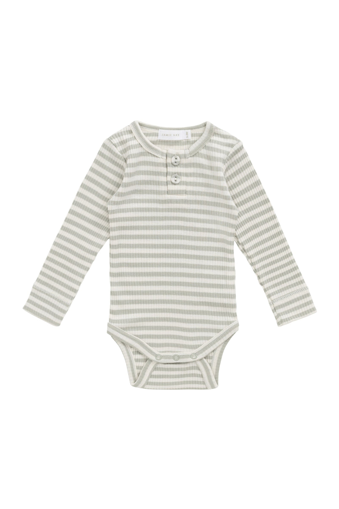 Organic Cotton Modal Long Sleeve Bodysuit - Slim Stripe Raindance/Cloud Childrens Bodysuit from Jamie Kay Australia