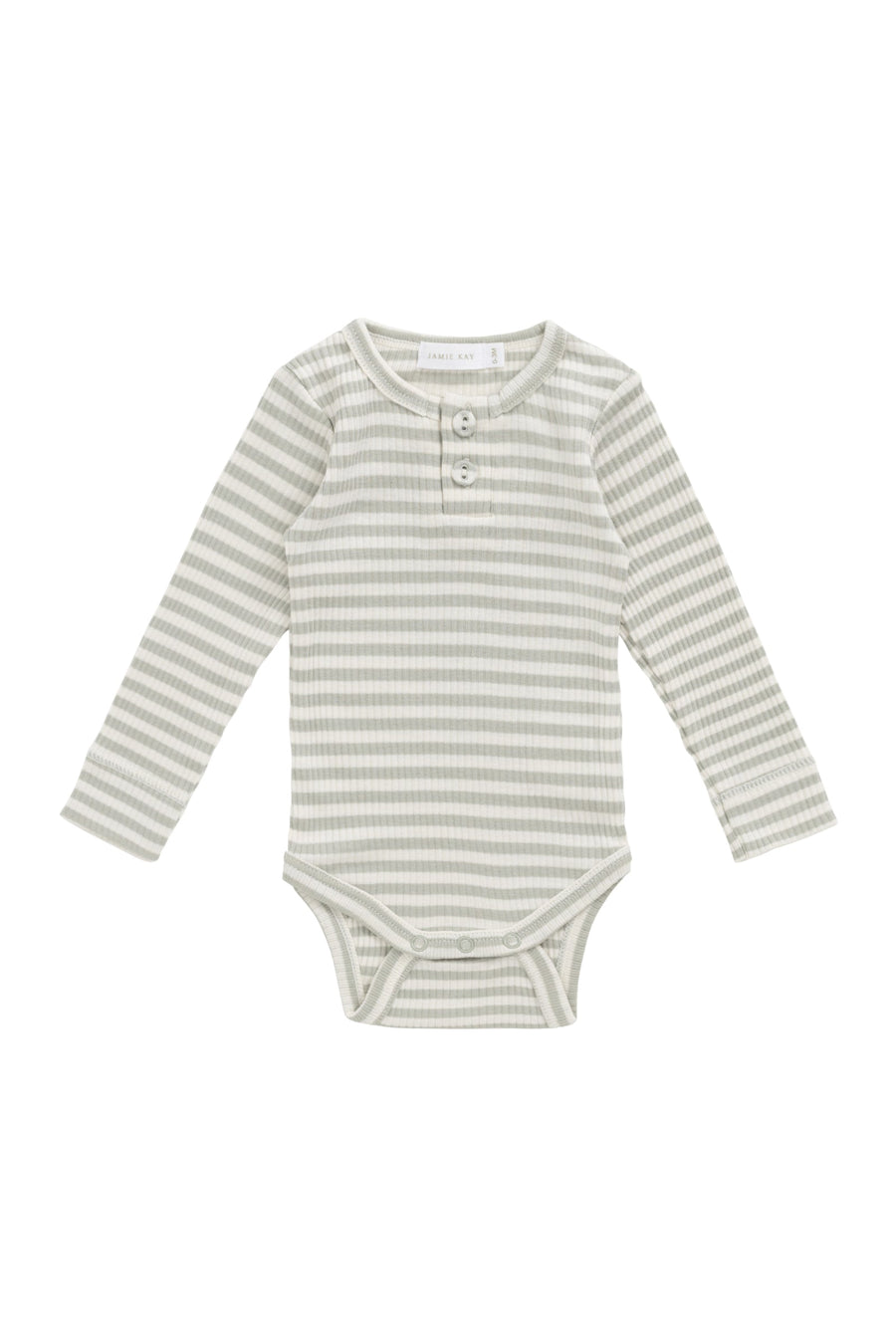 Organic Cotton Modal Long Sleeve Bodysuit - Slim Stripe Raindance/Cloud Childrens Bodysuit from Jamie Kay Australia
