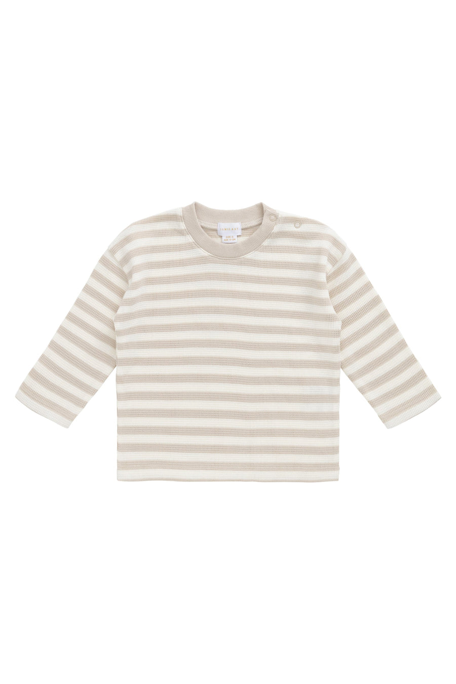 Organic Cotton Waffle Leith Long Sleeve Top - Staple Stripe Oat/Cloud Childrens Top from Jamie Kay Australia