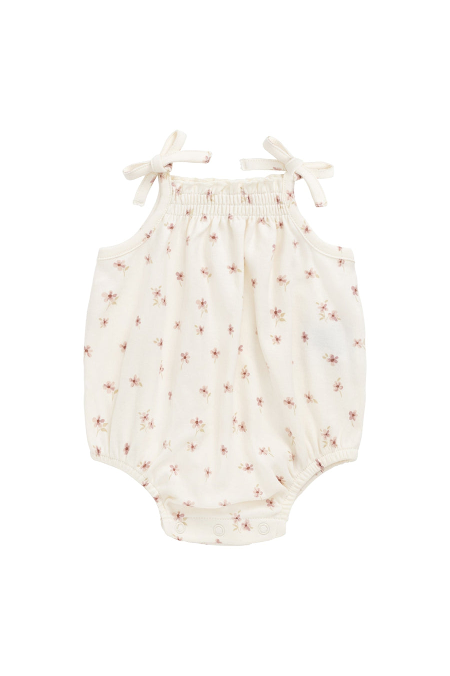 Organic Cotton Cassie Playsuit - Simple Flowers Egret Childrens Playsuit from Jamie Kay Australia