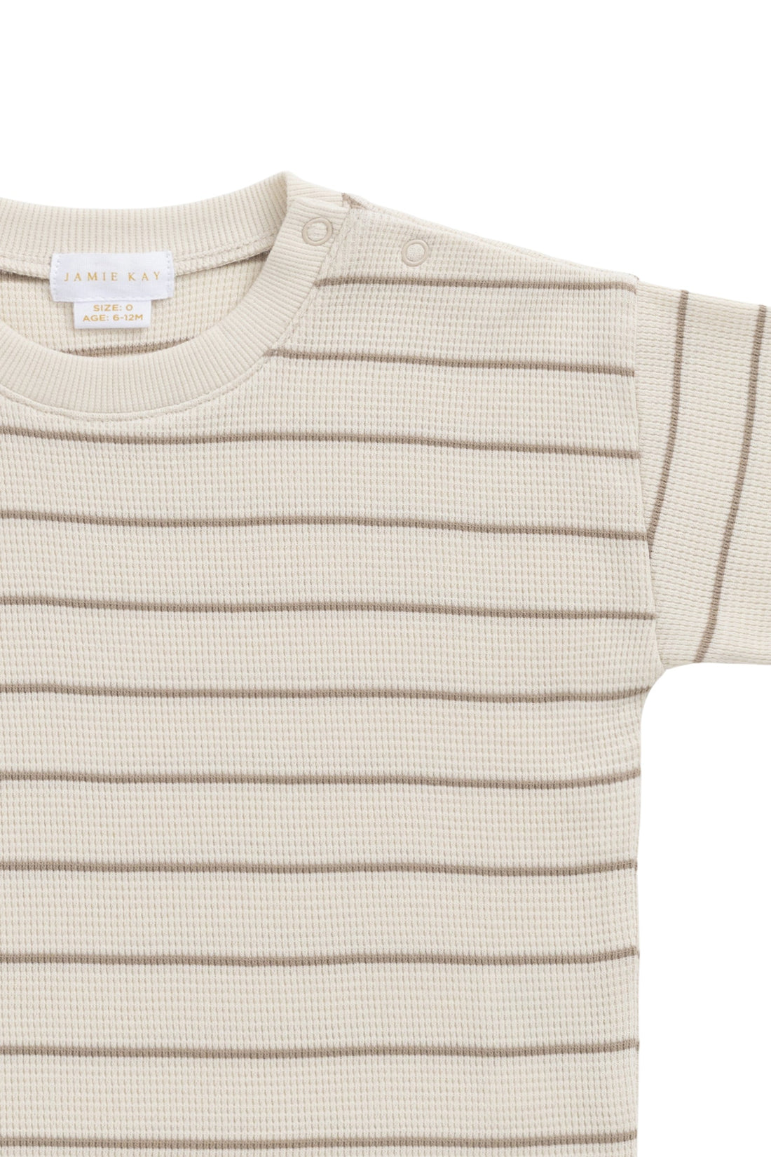 Organic Cotton Waffle Leith Tee - General Stripe Cassava/Batch Childrens Top from Jamie Kay Australia