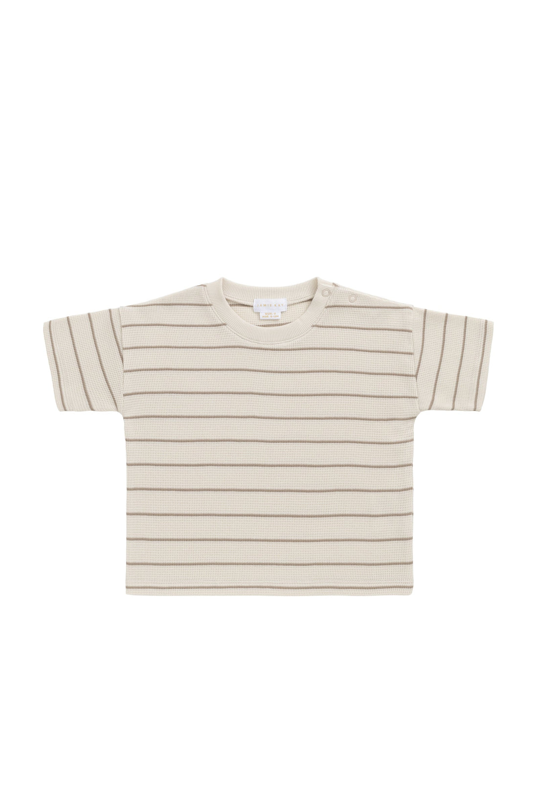 Organic Cotton Waffle Leith Tee - General Stripe Cassava/Batch Childrens Top from Jamie Kay Australia