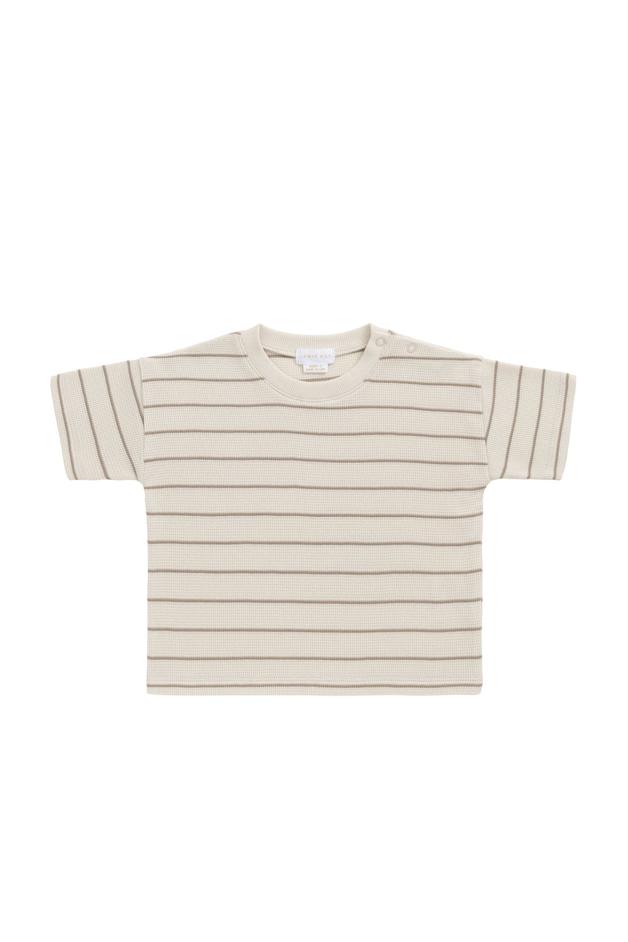 Organic Cotton Waffle Leith Tee - General Stripe Cassava/Batch Childrens Top from Jamie Kay Australia