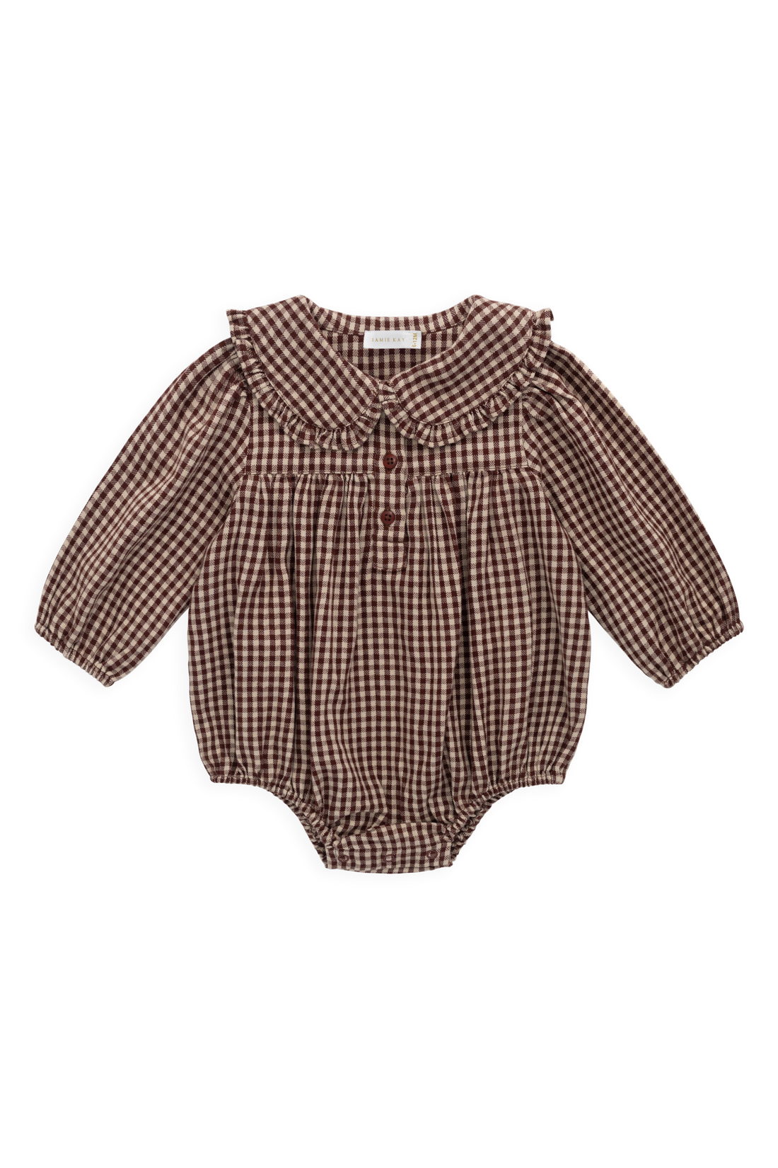 Organic Cotton Elowen Playsuit - Cinnamon Gingham Childrens Playsuit from Jamie Kay Australia
