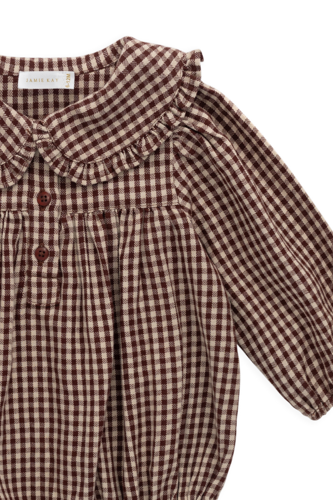 Organic Cotton Elowen Playsuit - Cinnamon Gingham Childrens Playsuit from Jamie Kay Australia