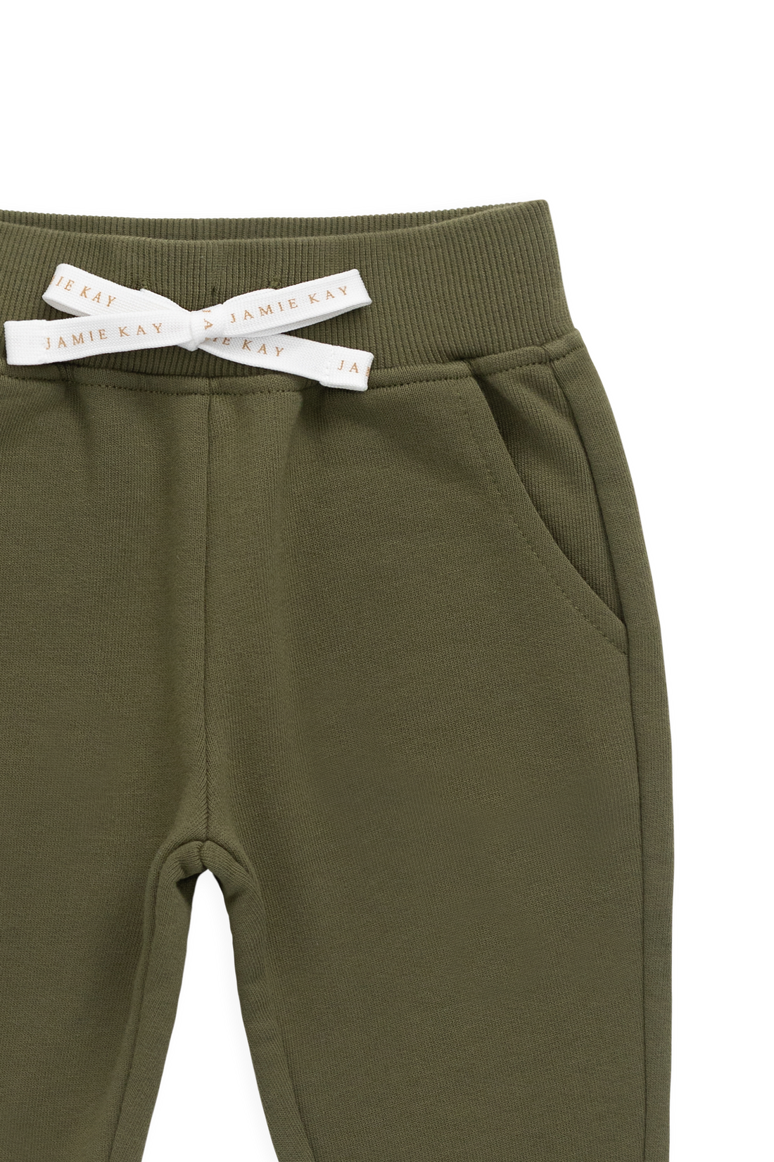 Organic Cotton Nash Track Pant - Sicilian Olive Childrens Pant from Jamie Kay Australia