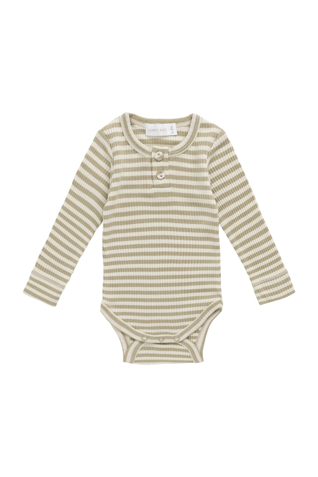 Organic Cotton Modal Long Sleeve Bodysuit - Slim Stripe Pampas/Sun Rays Childrens Bodysuit from Jamie Kay Australia