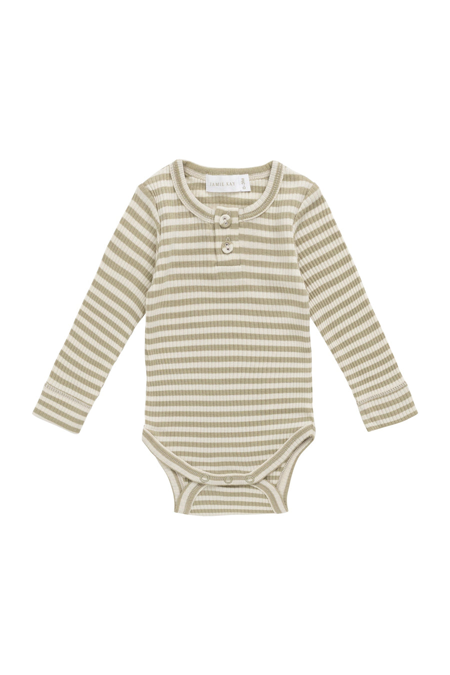 Organic Cotton Modal Long Sleeve Bodysuit - Slim Stripe Pampas/Sun Rays Childrens Bodysuit from Jamie Kay Australia