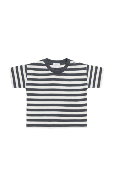 Organic Cotton Waffle Leith Tee - Oliver Stripe Atlantic/Cloud Childrens Top from Jamie Kay Australia