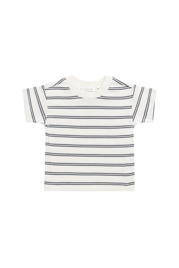 Pima Cotton Otis Tee - Dual Stripe Atlantic/Cloud Childrens Top from Jamie Kay Australia