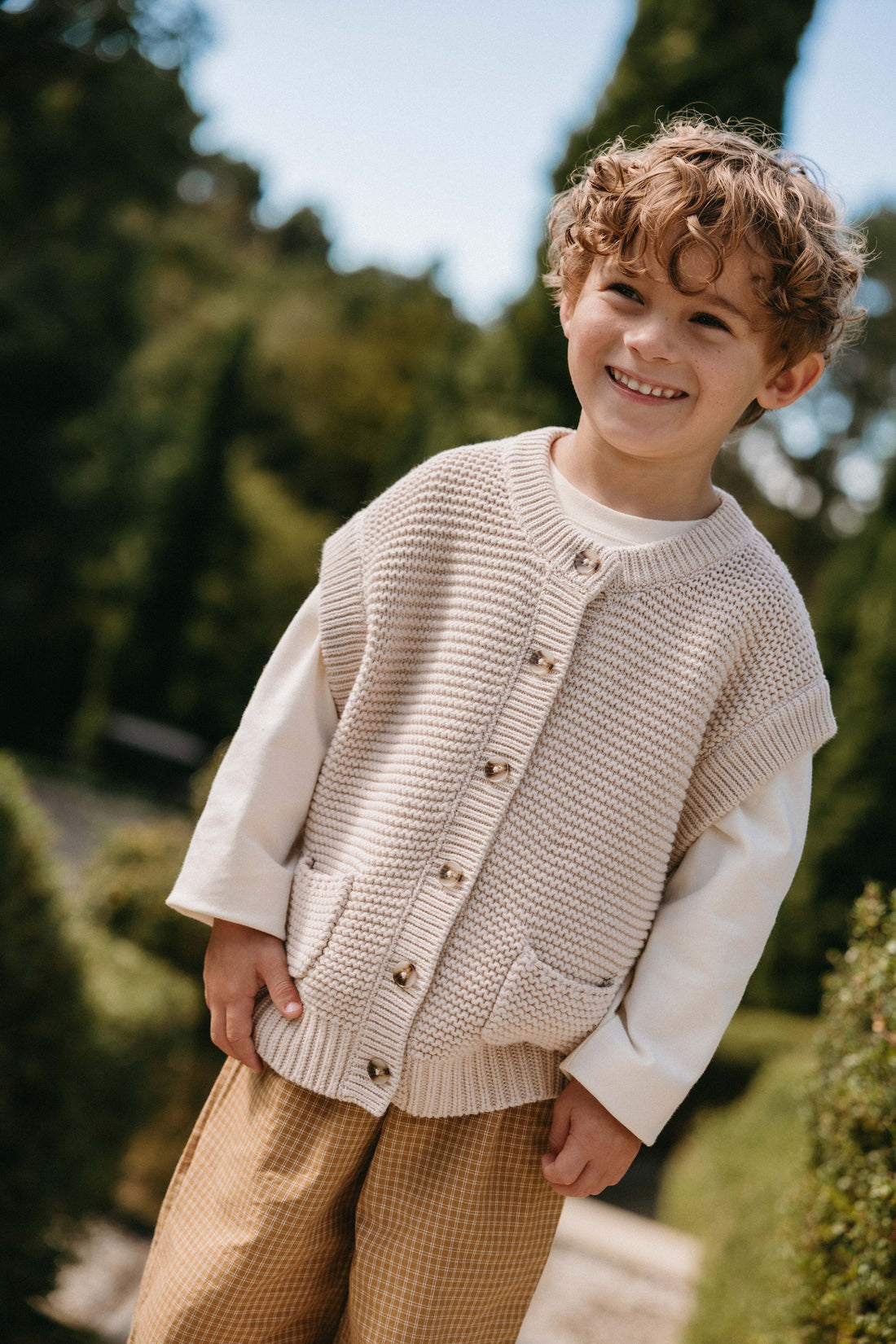 Organic Cotton Kenji Pant - Windowpane Check Buckwheat Childrens Pant from Jamie Kay Australia