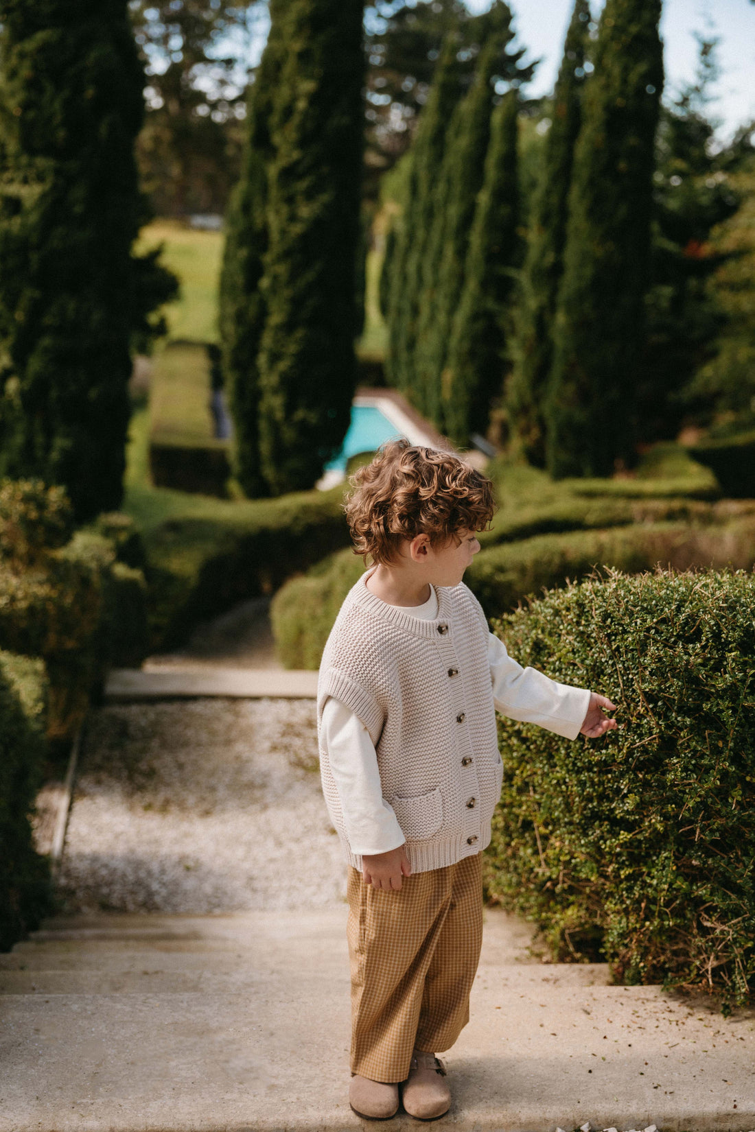 Organic Cotton Kenji Pant - Windowpane Check Buckwheat Childrens Pant from Jamie Kay Australia