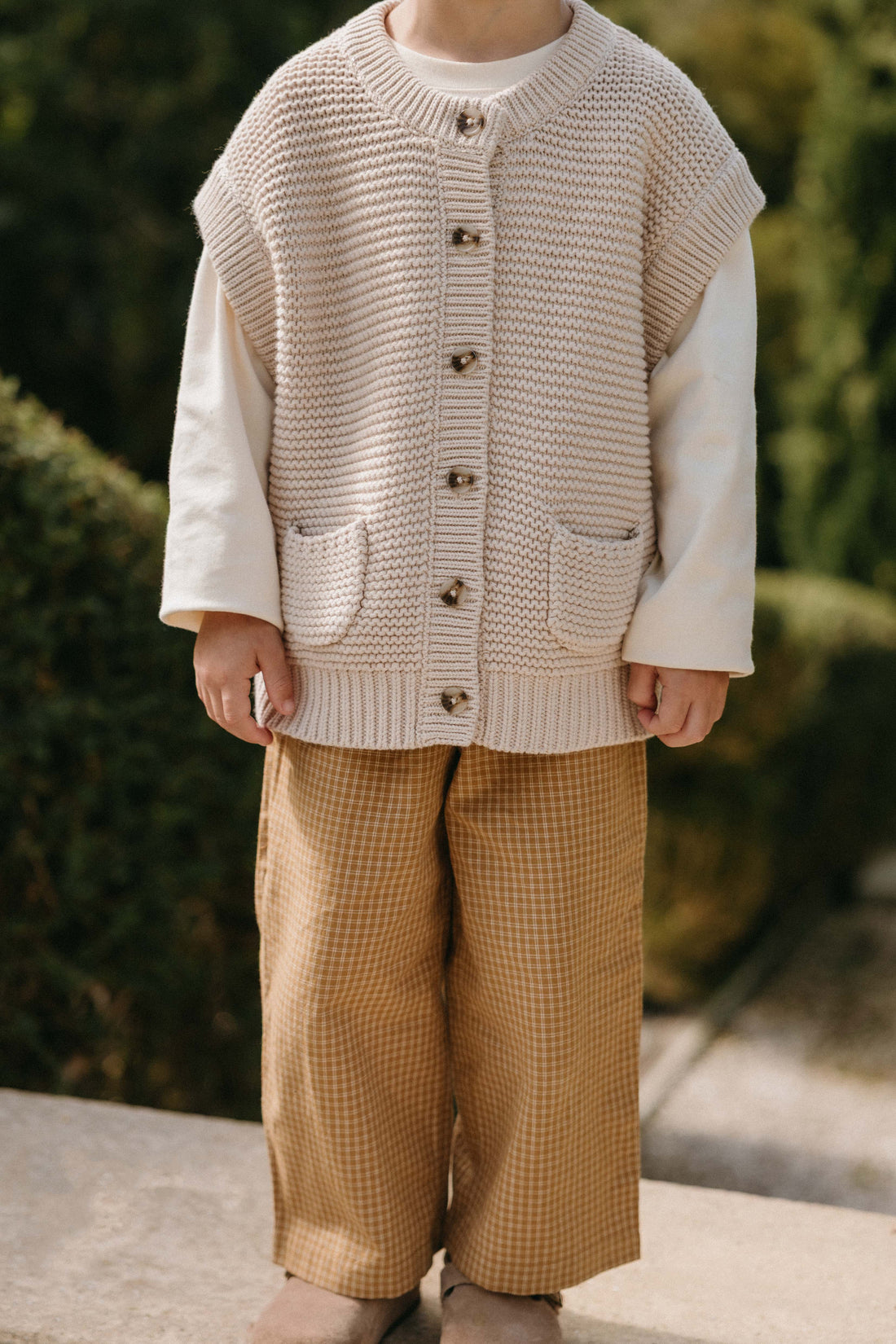 Organic Cotton Kenji Pant - Windowpane Check Buckwheat Childrens Pant from Jamie Kay Australia