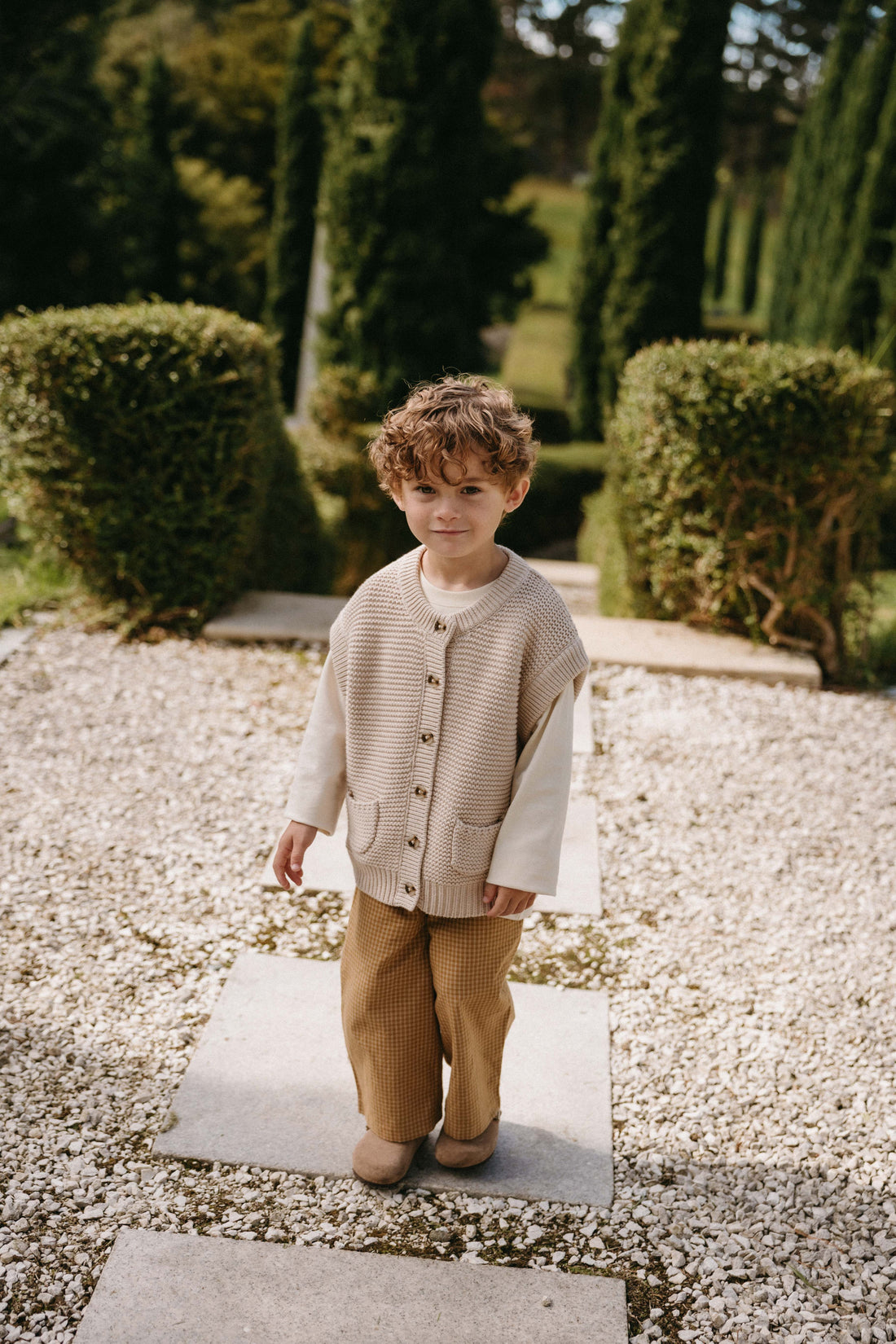 Organic Cotton Kenji Pant - Windowpane Check Buckwheat Childrens Pant from Jamie Kay Australia
