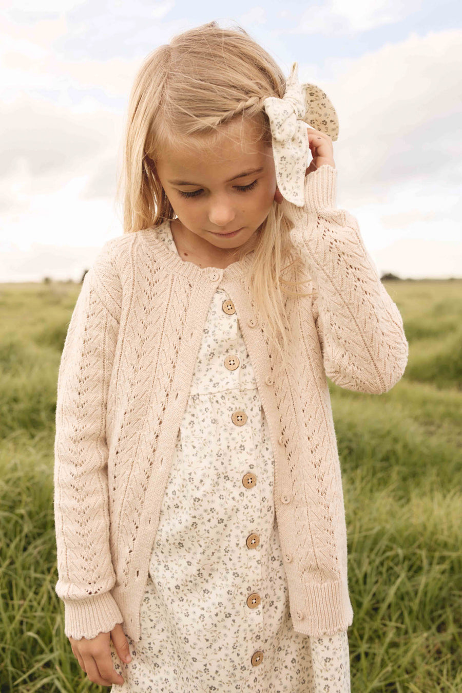 Organic Cotton Bow - Dainty Egret Blues Childrens Hair Bow from Jamie Kay Australia