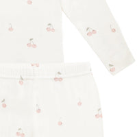 Bamboo Farley Long Sleeve Pyjama Set - Cherry Love Parchment Childrens Pyjama from Jamie Kay Australia