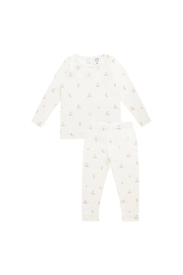 Bamboo Farley Long Sleeve Pyjama Set - Cherry Love Parchment Childrens Pyjama from Jamie Kay Australia