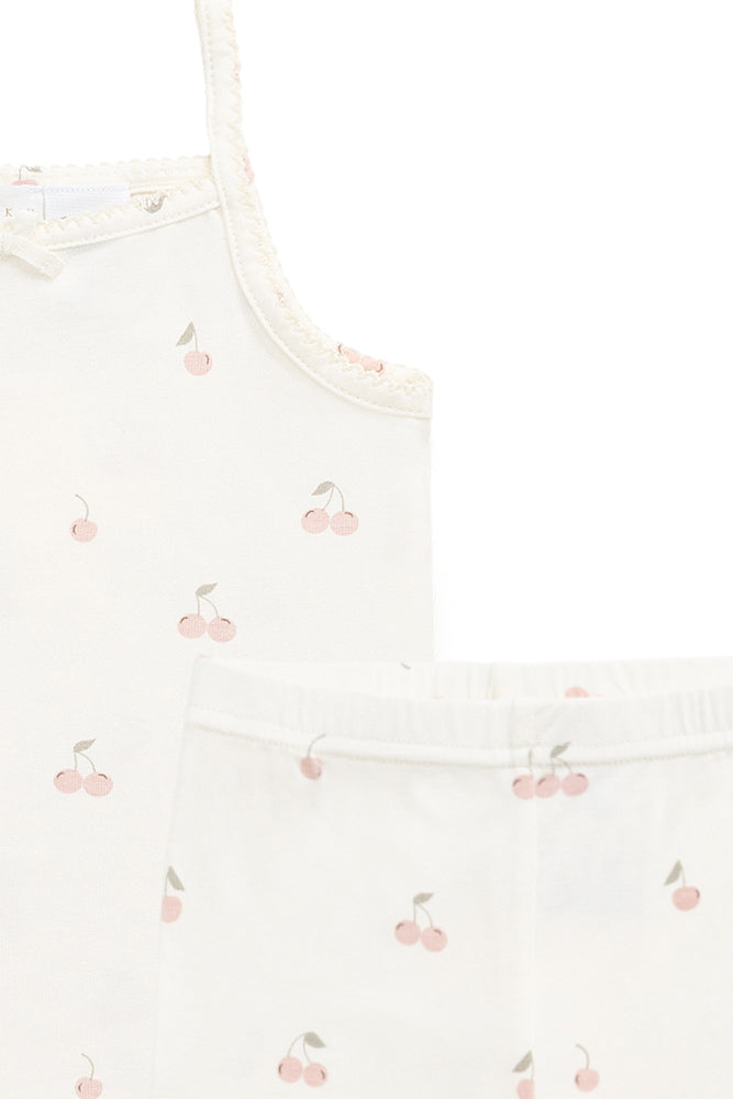 Bamboo Farley Singlet Pyjama Set - Cherry Love Parchment Childrens Pyjama from Jamie Kay Australia