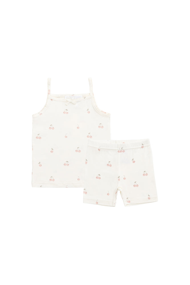 Bamboo Farley Singlet Pyjama Set - Cherry Love Parchment Childrens Pyjama from Jamie Kay Australia