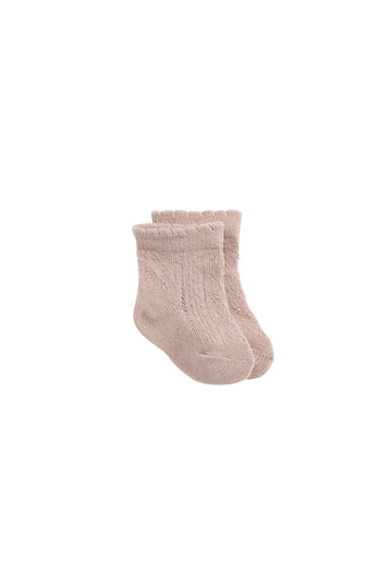 Emily Pointelle Ankle Sock - Dusky Rose Childrens Socks from Jamie Kay Australia