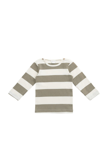 Matteo Pima Cotton Long Sleeve Top - Broad Stripe Cloud/Twig Childrens Top from Jamie Kay Australia