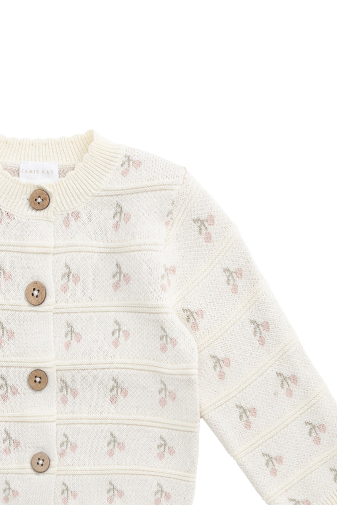 Melody Knitted Cardigan - Cherry Love Jacquard Egret Childrens Cardigan from Jamie Kay Australia