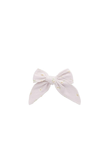 Organic Cotton Bow - Simple Flowers Lilac Childrens Hair Bow from Jamie Kay Australia