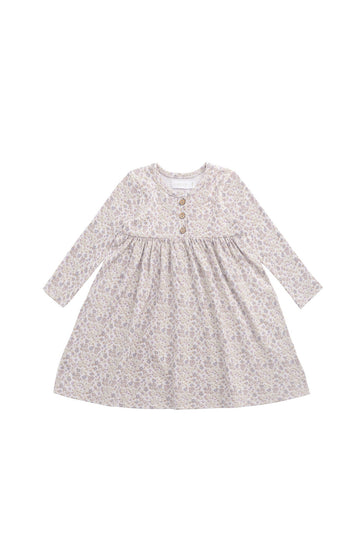 Organic Cotton Bridget Dress - Amber Floral Lilac Ash Childrens Dress from Jamie Kay Australia