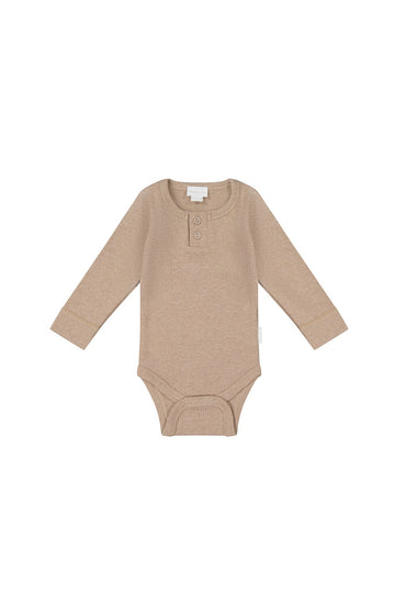 Organic Cotton Fine Rib Long Sleeve Bodysuit - Sable Marle Childrens Bodysuit from Jamie Kay Australia