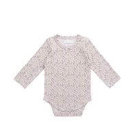 Organic Cotton Long Sleeve Bodysuit - Amber Floral Lilac Ash Childrens Bodysuit from Jamie Kay Australia