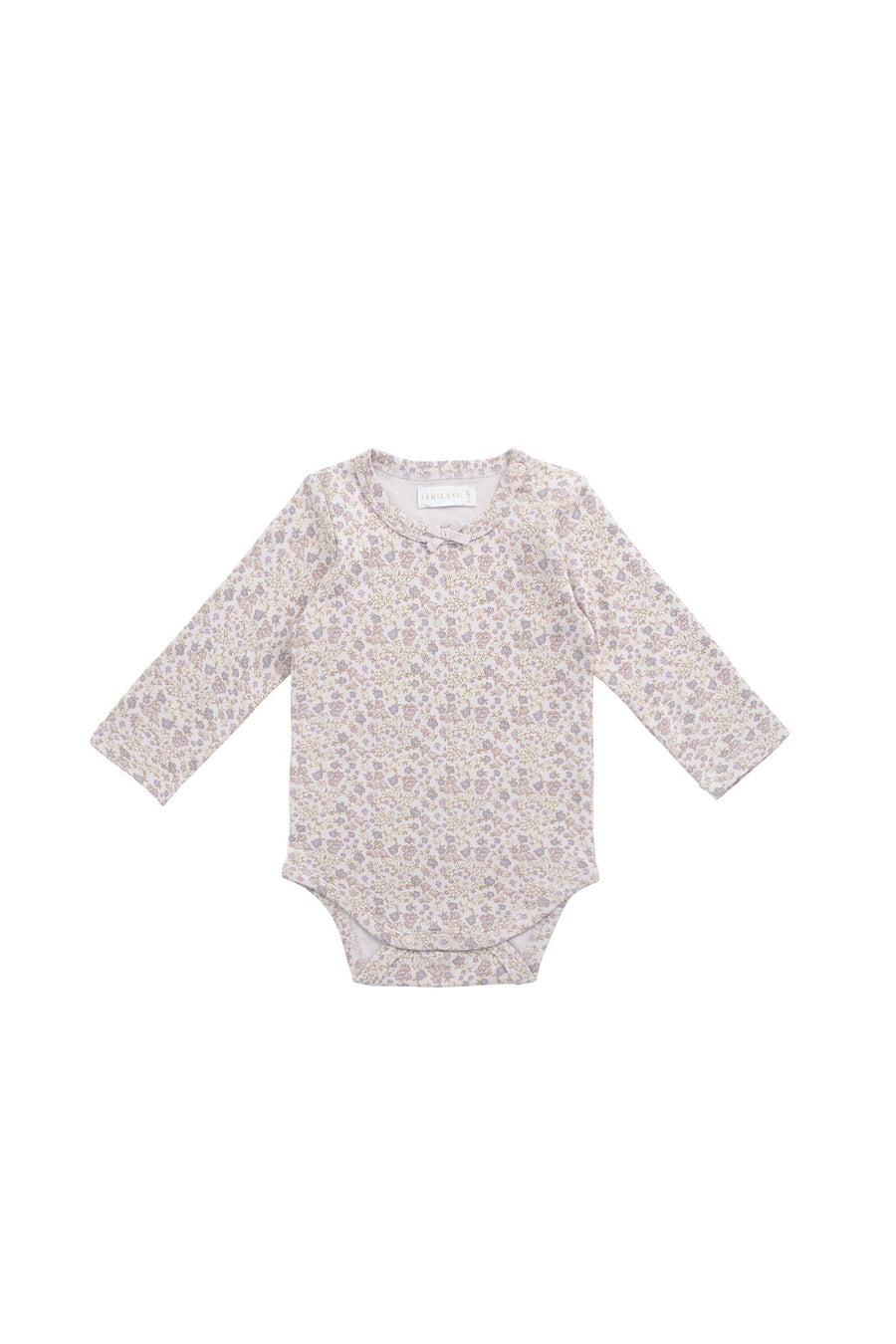 Organic Cotton Long Sleeve Bodysuit - Amber Floral Lilac Ash Childrens Bodysuit from Jamie Kay Australia