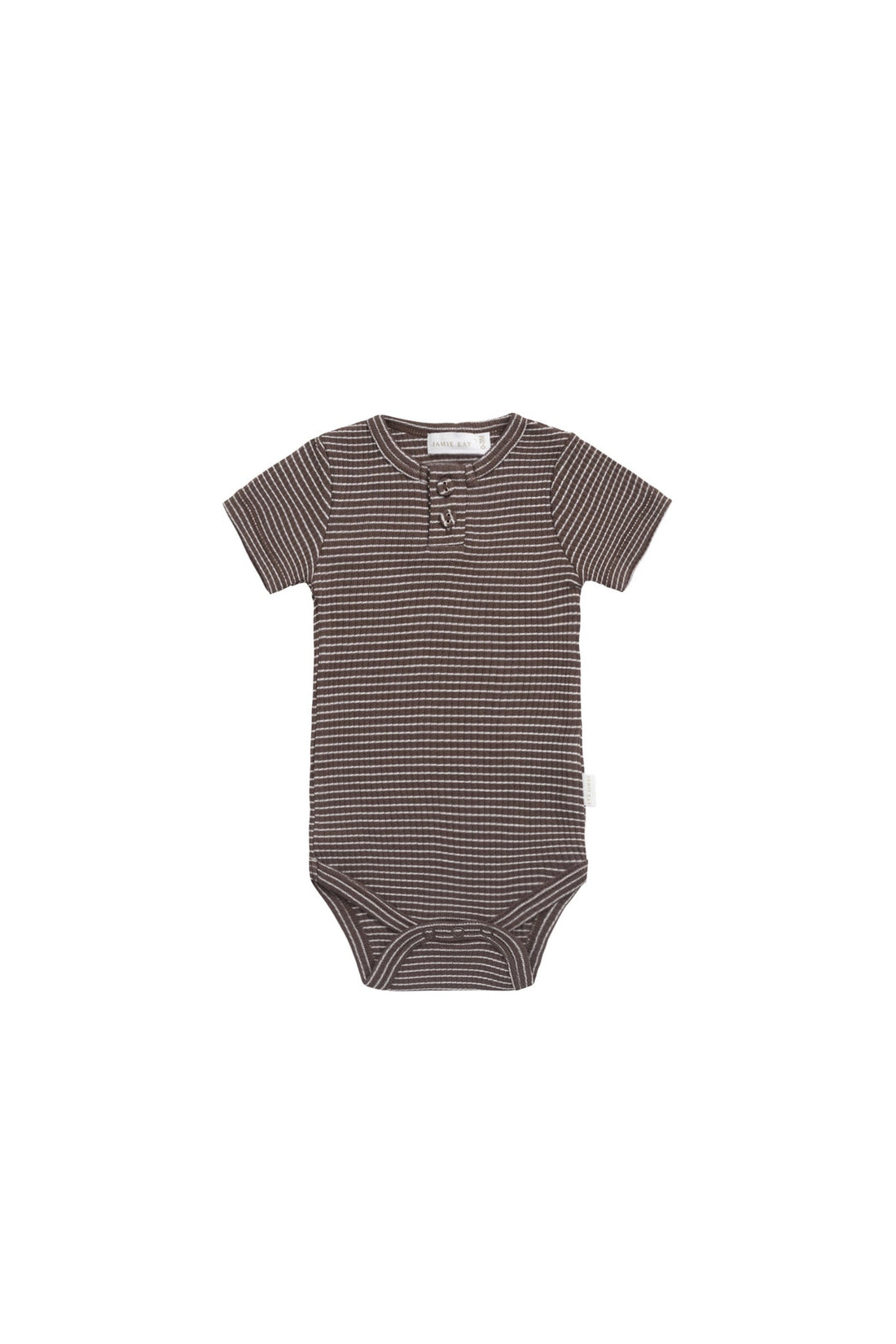 Organic Cotton Modal Darcy Rib Tee Bodysuit - Little Stripe Earth/Cloud Childrens Bodysuit from Jamie Kay Australia