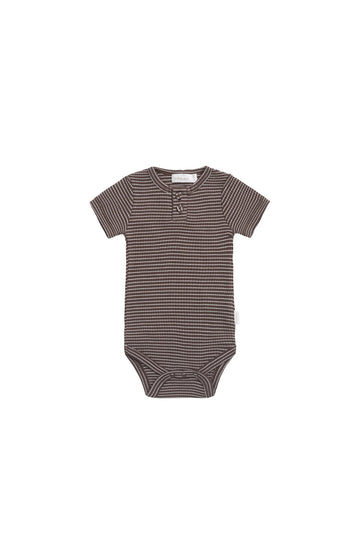 Organic Cotton Modal Darcy Rib Tee Bodysuit - Little Stripe Earth/Cloud Childrens Bodysuit from Jamie Kay Australia