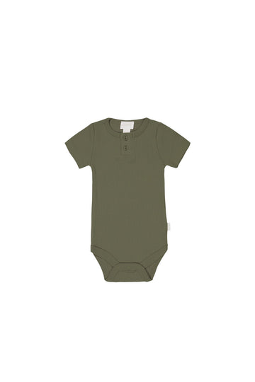 Organic Cotton Modal Darcy Rib Tee Bodysuit - Sicilian Olive Childrens Bodysuit from Jamie Kay Australia