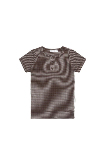 Organic Cotton Modal Henley Tee - Little Stripe Earth/Cloud Childrens Top from Jamie Kay Australia