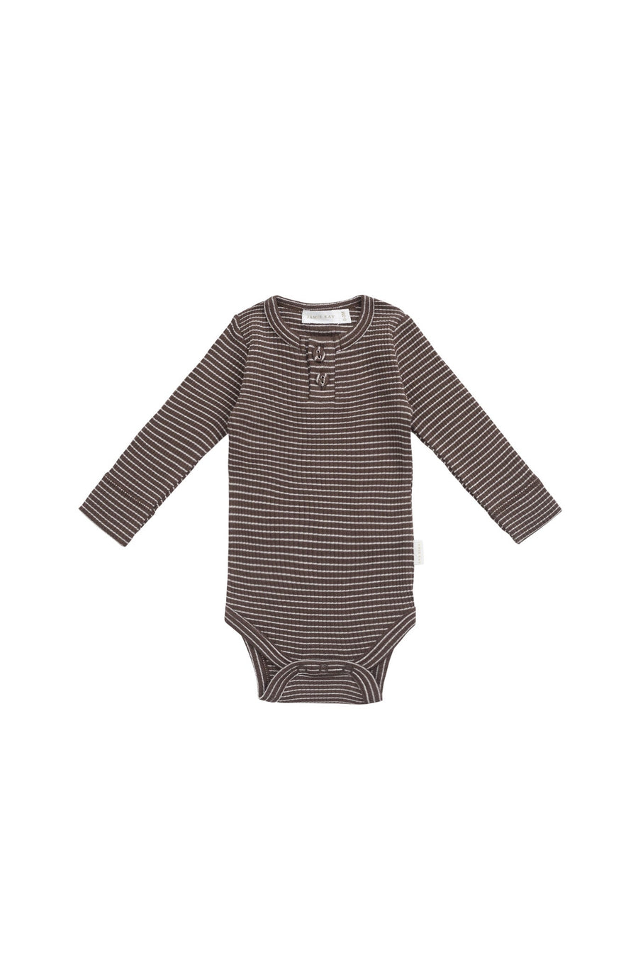 Organic Cotton Modal Long Sleeve Bodysuit - Little Stripe Earth/Cloud Childrens Bodysuit from Jamie Kay Australia