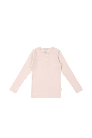 Organic Cotton Modal Long Sleeve Henley - Morgan Pink Childrens Top from Jamie Kay Australia