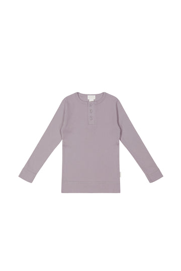 Organic Cotton Modal Long Sleeve Henley - Vintage Berry Childrens Top from Jamie Kay Australia