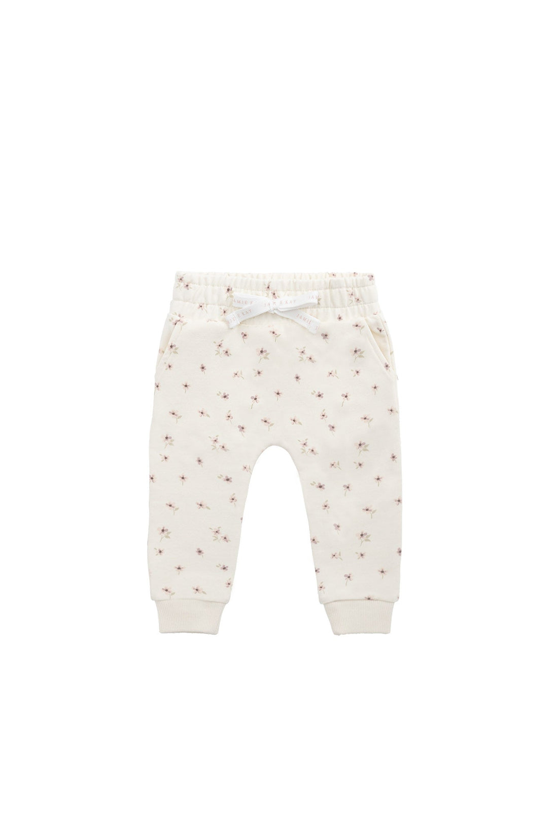 Organic Cotton Morgan Track Pant - Simple Flowers Egret Childrens Pant from Jamie Kay Australia