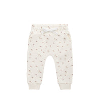 Organic Cotton Morgan Track Pant - Simple Flowers Egret Childrens Pant from Jamie Kay Australia