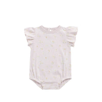 Organic Cotton Sage Onepiece - Simple Flowers Lilac Childrens Onepiece from Jamie Kay Australia