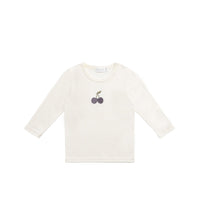 Pima Cotton Vinny Long Sleeve Top - Egret Cherry Love Lilac Childrens Top from Jamie Kay Australia